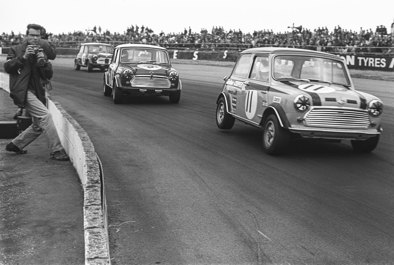 Minis at Silverstone in the 1960s.